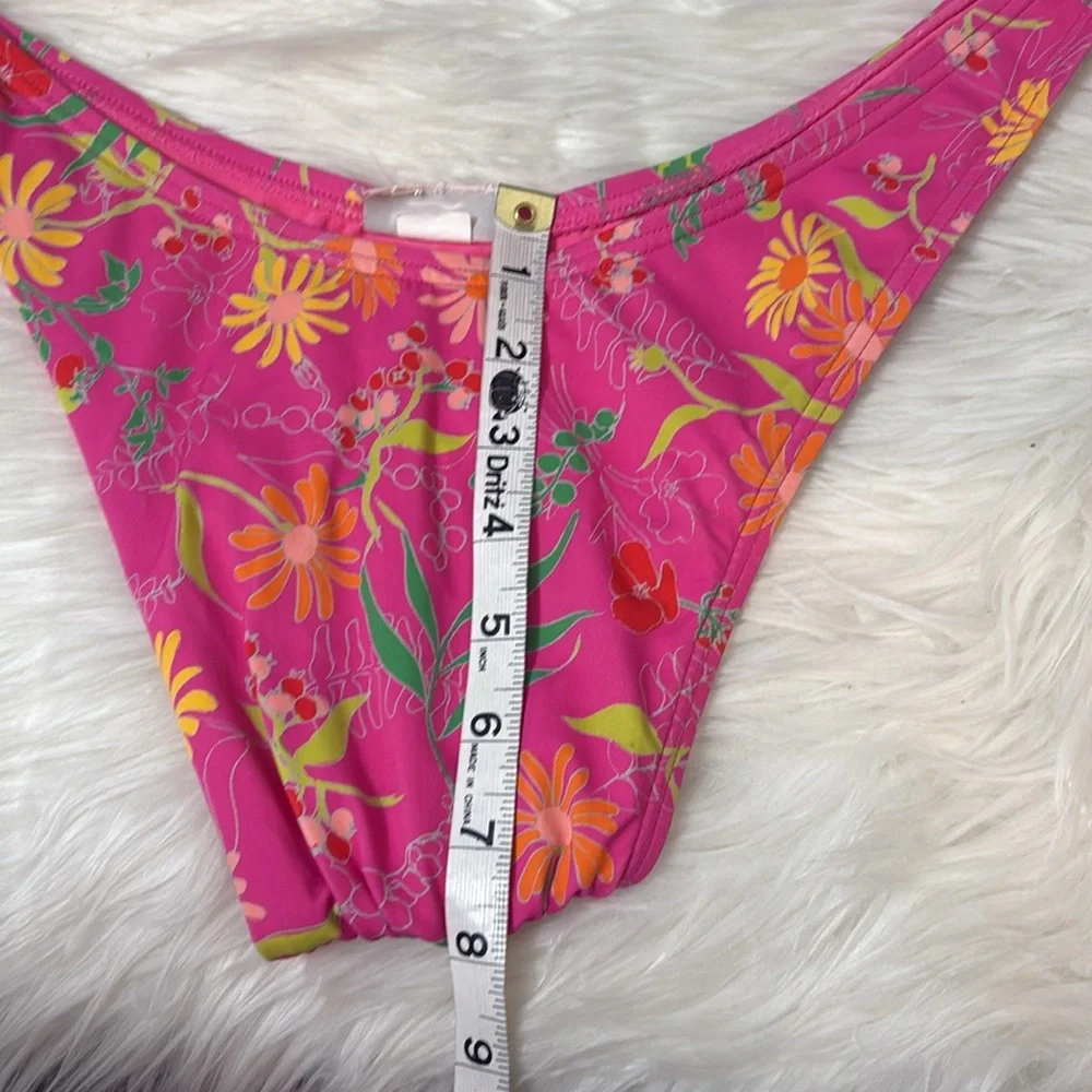 Kate Spade Pink Flash Bikini Swim Bottoms Floral Print Side Buckle Side Tie